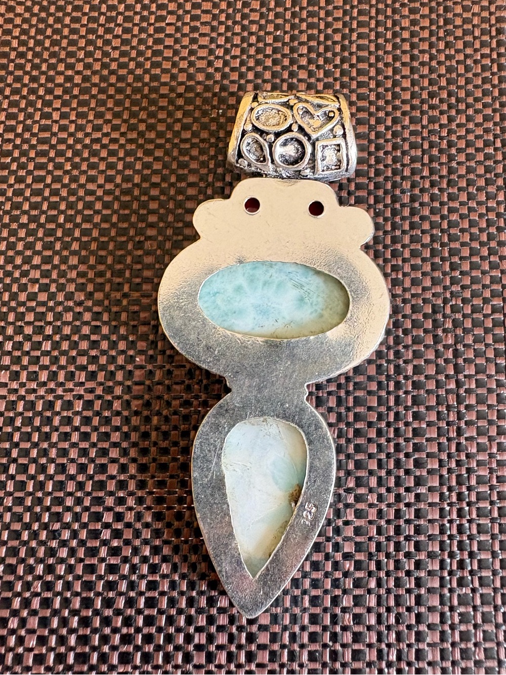 New! 925 Sterling Silver Overlay Larimar & Red Coral Multi Gemstone Pendant - Picture 5 of 15